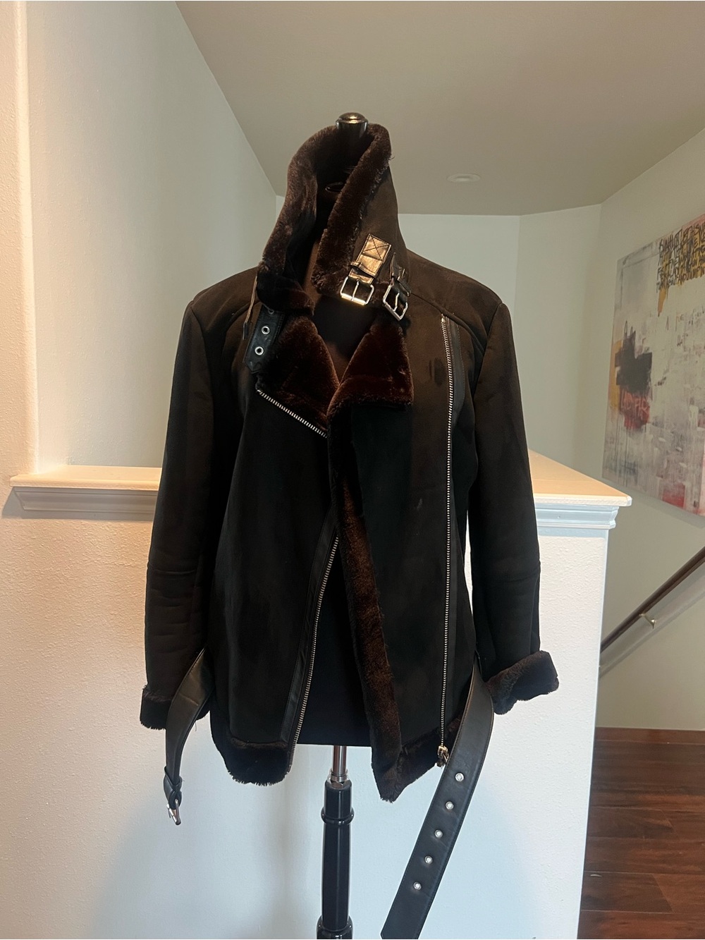 Topshop Black Suede-Look Shearling Jacket
